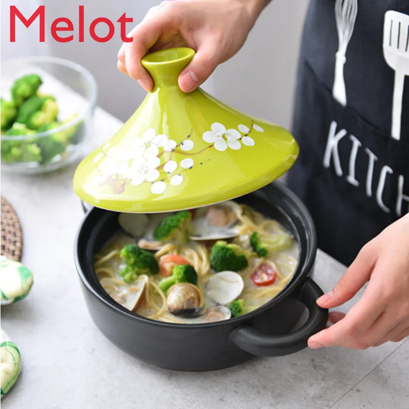 

High-End Creative with Handle Soup Pot Ceramic Pot Casserole Personalized Color Double-Ear Bowl Ceramic Pot Cooking