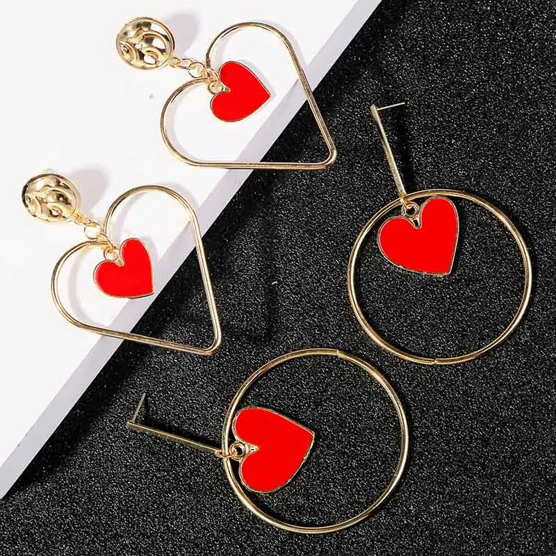 Модные эмалированные красные серьги-капли в форме сердца и губ для женщин 2019