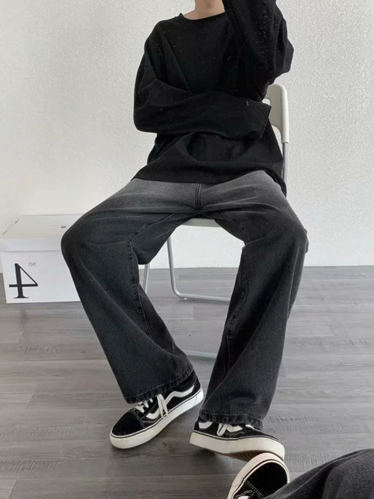 

ICCLEK 2021 Gradient Straight Jeans Men's Loose Wide-leg Trousers Men's Mopping Pants Jeans for Men Black Jeans Baggy Jeans