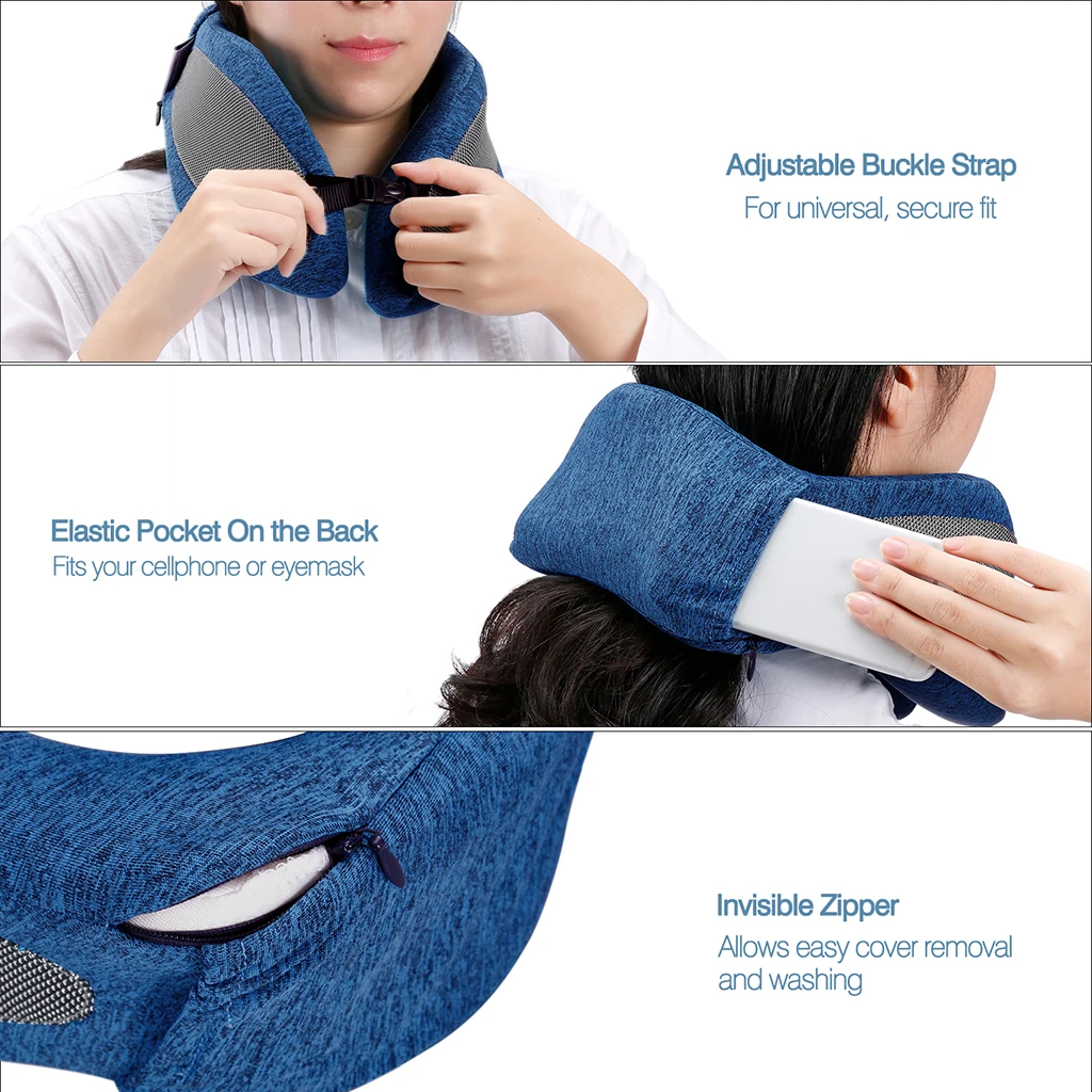 Memory Foam Travel Neck Pillow U-Shaped Support Headrest Adjustable Size Plane Train Car Bus Office Napping With Cover | Дом и сад