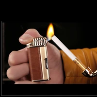 outdoor windproof butane jet lighter multifunctional leather compact cigarette cigar pipe retro gas lighter gift for men