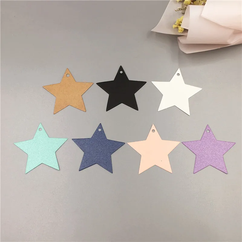100 шт./лот яркие пятиконечные подвесные бирки из крафт бумаги в форме звезды для