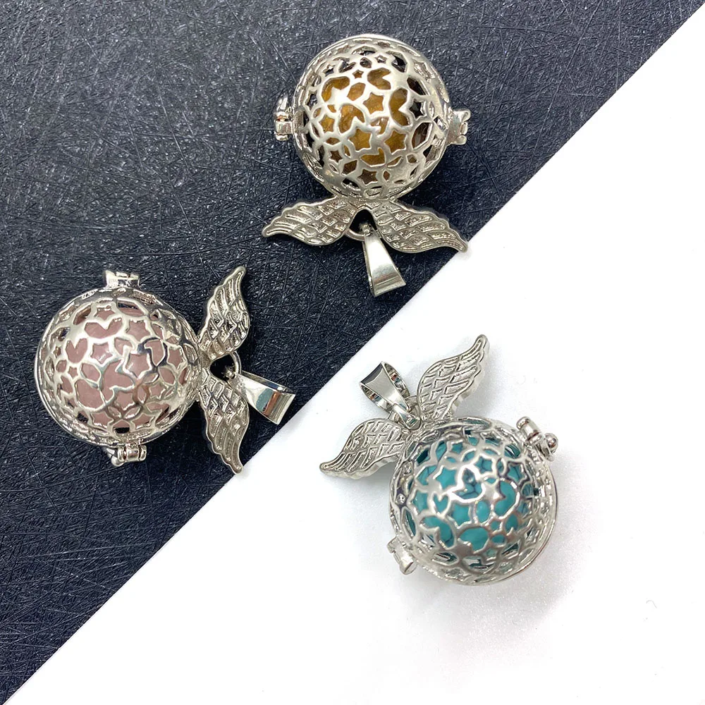 

Copper material Hollow Pendant Natural Stone Malachite Opal Angel Wing Pendant Used for jewelry making DIY necklace accessories