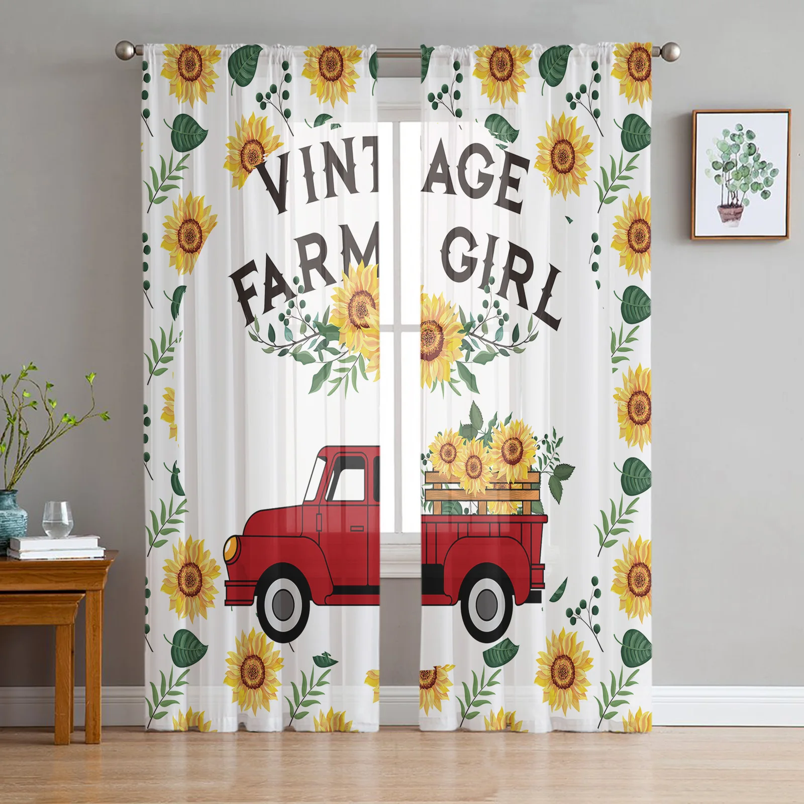 Винтаж дом красный грузовик шторы с подсолнухами для Гостиная Спальня