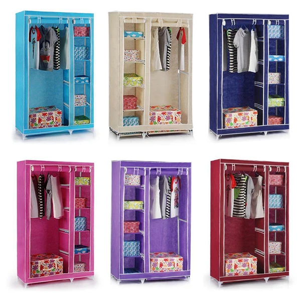 Foldable Double Canvas Wardrobe Clothes Rail Hanging Storage Cupboard Shelves | Мебель