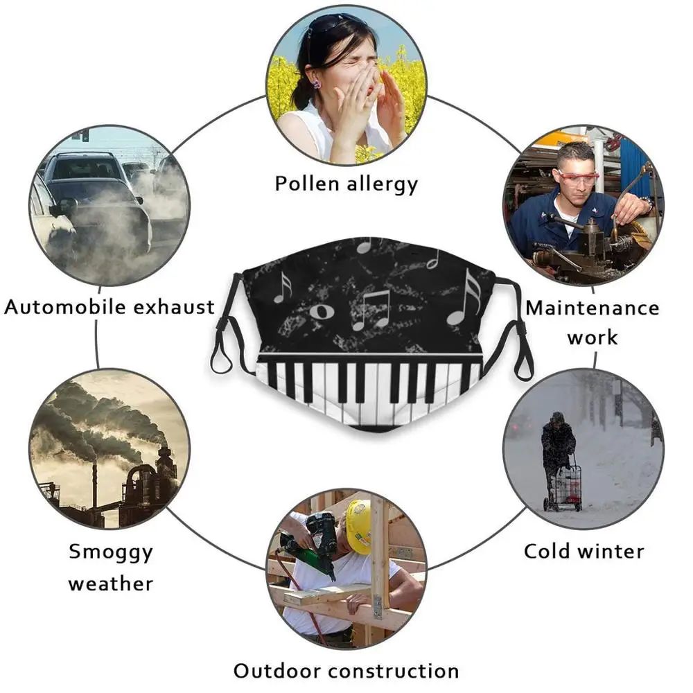 

Black And White Piano Music Pattern Funny Print Reusable Pm2.5 Filter Face Mask Music Music Pattern Music Notes Music Lover