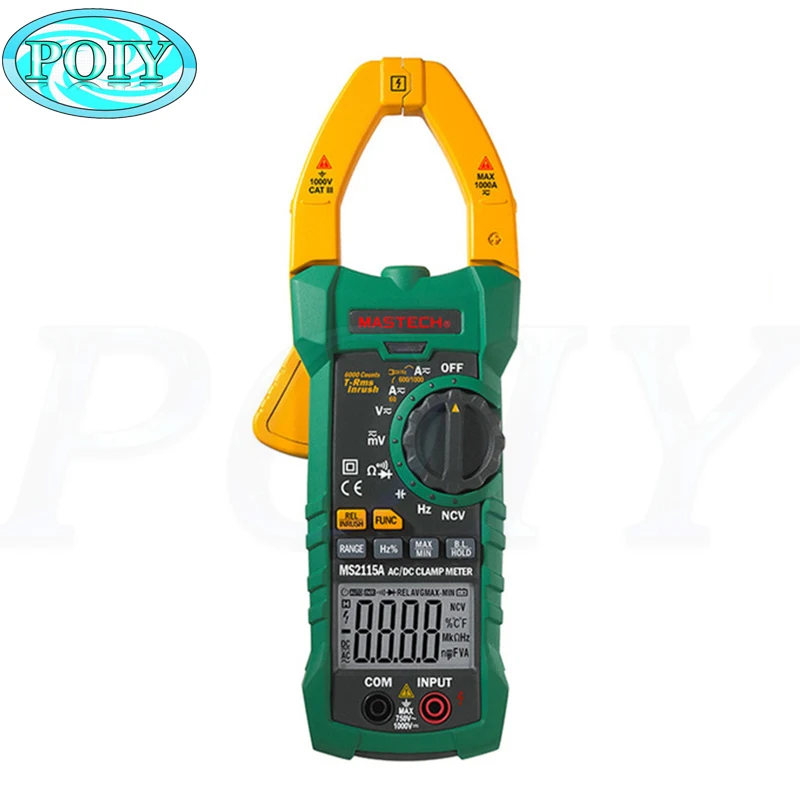 Mastech MS2115A 6000 отсчетов True RMS цифровой клещи AC/DC тестер напряжения тока с пусковым и NCV измерением