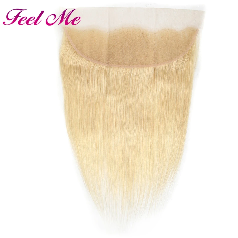 Блонд 613 пучки с фронтальной бразильской прямой закрытием 13*4 Remy мед блонд |