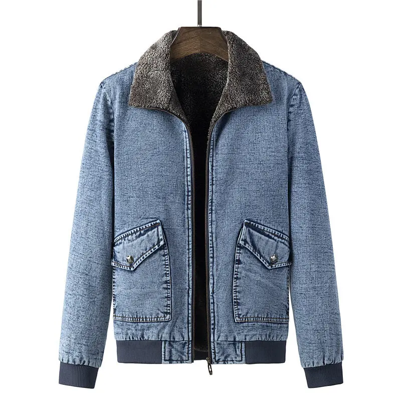 Мужская зимняя куртка из денима с флисовой подкладкой размеры до 5XL - купить по