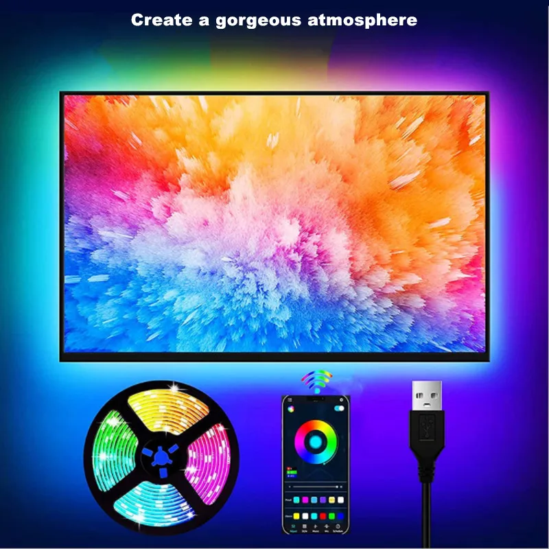 USB Bluetooth RGB LED лента освещения SMD5050 гибкая лампа лента для подсветки телевизора, компьютерного экрана, настольного компьютера и диод.