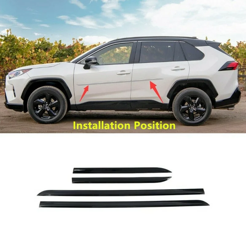 

Black Side Door Body Molding Bump Protector Edge Stripe For Toyota RAV4 2019-21