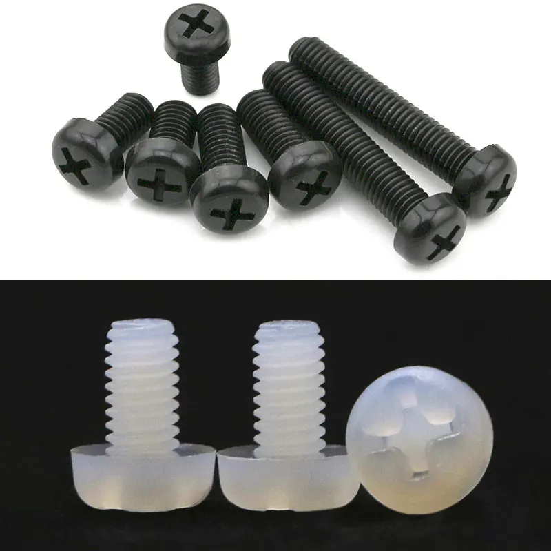 

10/50X M2 M2.5 M3 M4 M5 M6 M8 Metric Threaded Black White Nylon Plastic Phillips Pan Head Cross Round Screw Bolt length 5mm-50mm