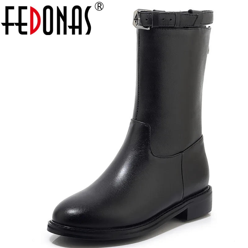 Женские ботинки Челси FEDONAS теплые офисные из натуральной кожи на высоком каблуке