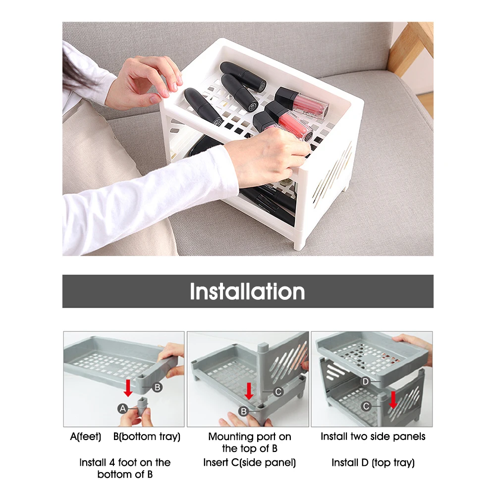 

Double Layer Hollow Shelf Plastic Cosmetics Desktop Finishing Bathroom Accessories Organizer Storage for Kitchen Bathroom