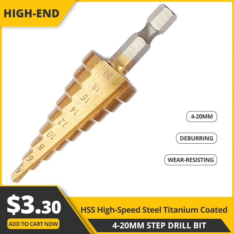 

Wood Hole Cutter Cone Drill HSS Titanium Coated Step Drill Bit 4-20mm Drilling Power Tools Metal High Speed Steel