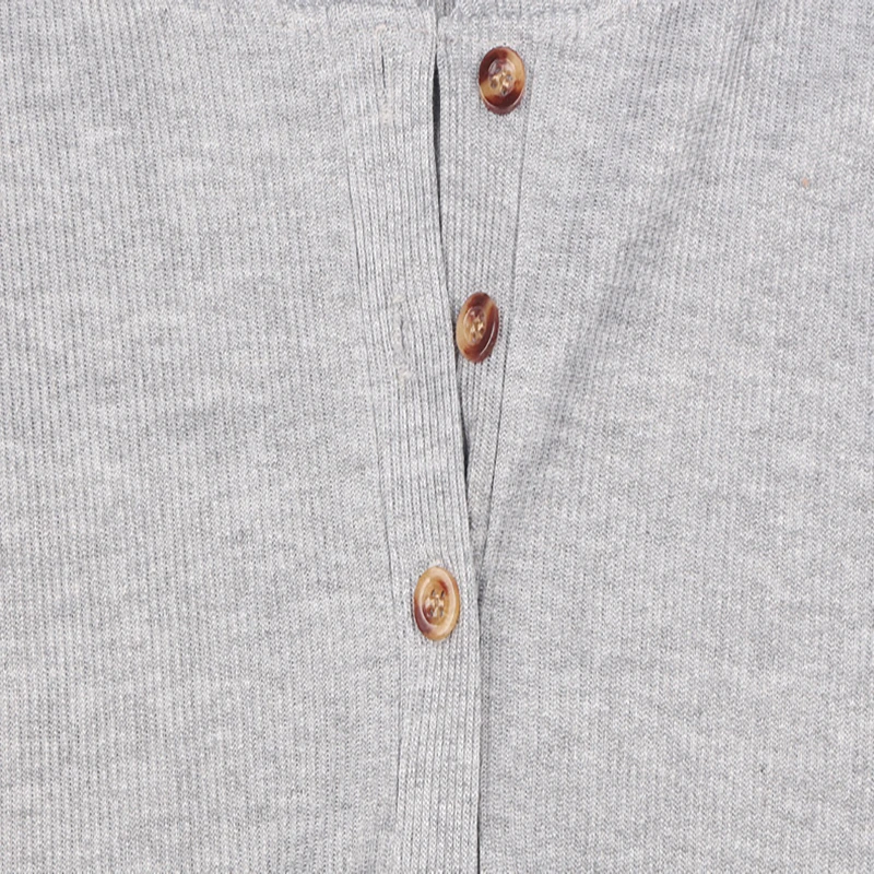 

2021 New Women's Clothing Ribbed Pattern Solid Color Open Tube Button Long Sleeve Top