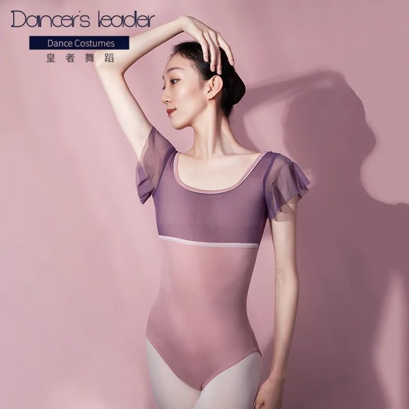 

Ballet Leotard For Woman Sexy Little Flying Sleeve Mesh Stitching Gymnastics Leotard Ballerina Dancewear Leotard Aerial Yoga