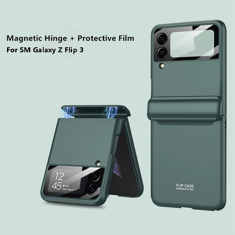 pc magnetic hinge cover for samsung galaxy z flip 3 5g case lanyard hole luxury solid color hard fitted funda for samsung flip3 free global shipping