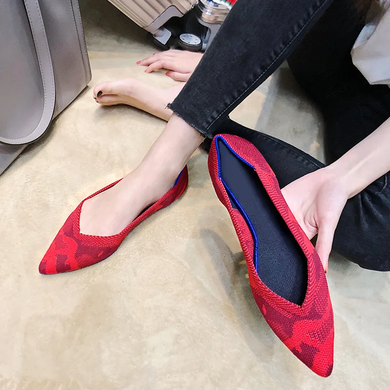 Women's Flat Shoes Ballet Single Shoes Pointed Toe flats Ladies flat Shoes Comfortable Ballet Knit De Mujer Loafers Autumn shoes