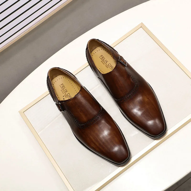 Мужские классические туфли высокого качества коричневые из натуральной кожи с