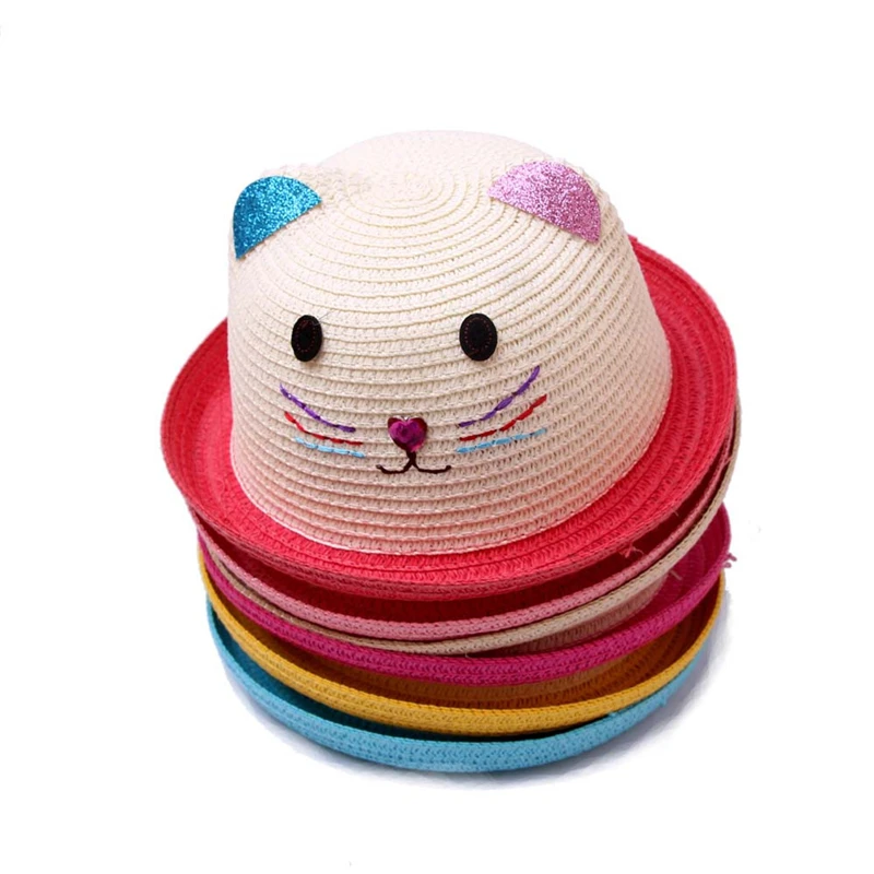 

Summer Children girls Baby hats kids cute Cartoon fitted panama Breathable Straw Weave soft Hat photography props sunhat A40