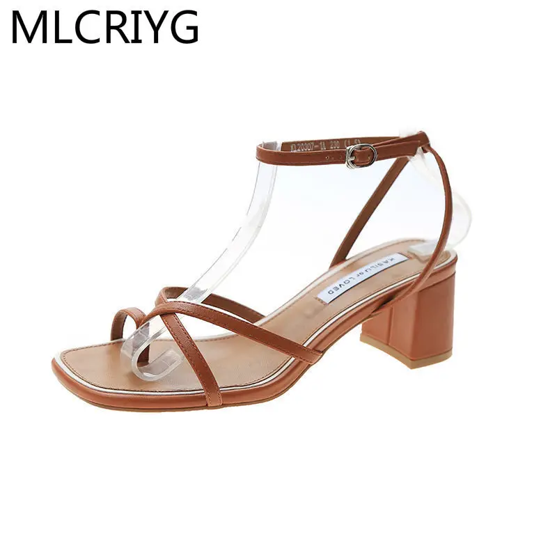 

Summer Fashion Sexy Luxury Design Shoes Women New Square Toe Open Toe Buckle Women Shoes Retro High Heels Non-slip Women Shoes