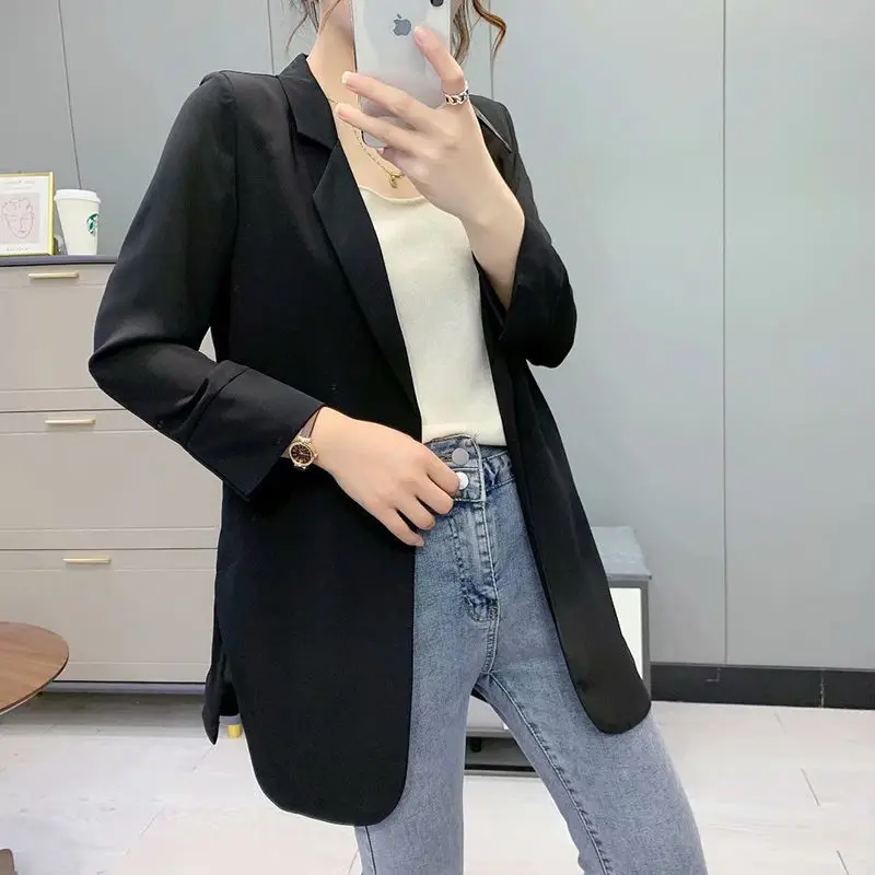 

Chiffon Small Suit Jacket Women's Summer Thin 2021 Loose Split Long Three-Quarter Sleeve Blazer