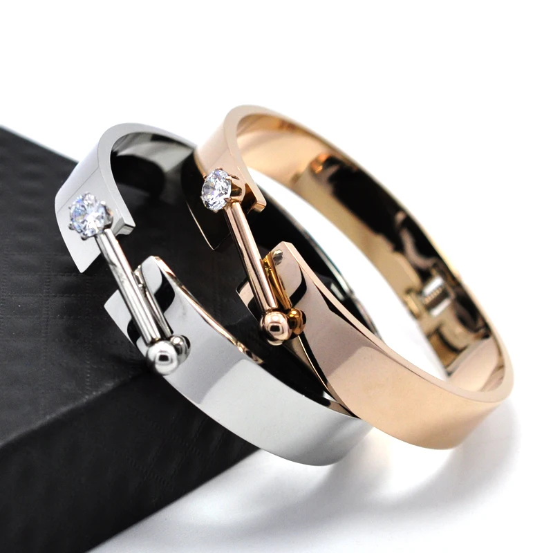 Zirconia Crystals Big Wide Cuff Stainless Steel Bracelets & Bangles For Women Fashion Jewelry Rose Gold Color Bracelet | Украшения и