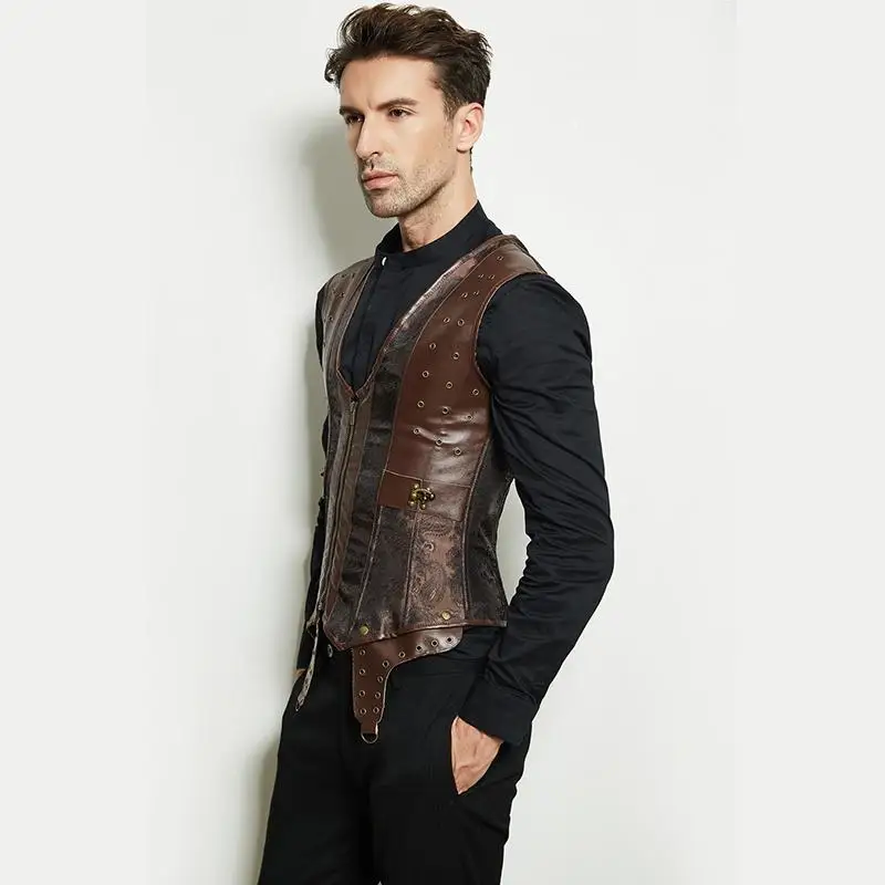 Стимпанк для мужчин 8 железные косточки жилет корсет передняя молния винтажный а