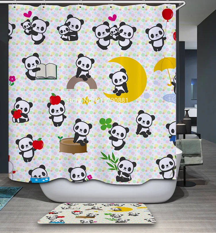 

Best-selling Panda Flower Bird Design Color Print Waterproof and Mildewproof Hook Fashion Shower Curtain Bathroom Decoration