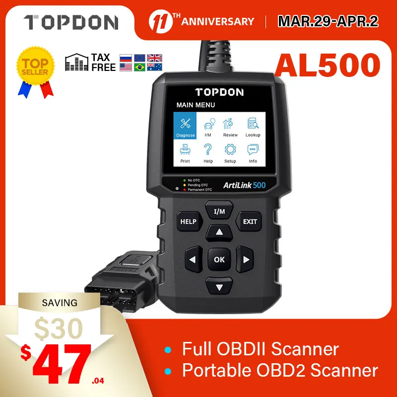Автомобильный диагностический сканер TOPDON AL500 OBD2 устройство для считывания кодов