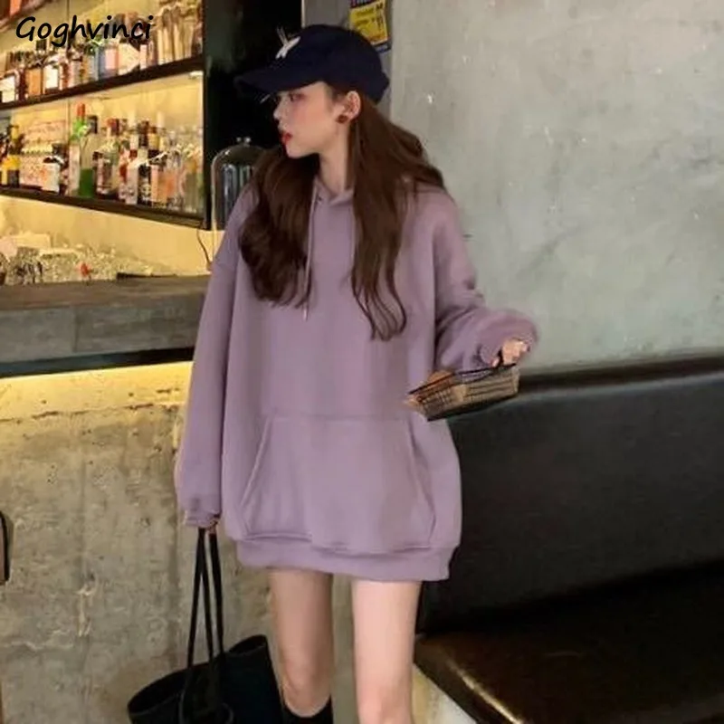

Women Hoodies Winter Female Sweatshirts Thicken Warm Solid Front Pockets Korean Fashion Streetwear Ulzzang Loose Chic All-match