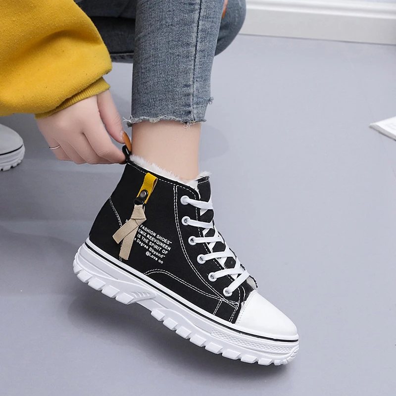 

2021 winter new fashion women's casual shoes thick-soled sports shoes PU leather shoes women's high-top shoes Tenis Feminino