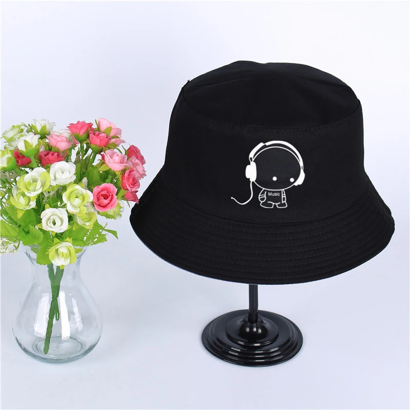 

Cartoon Headset baby Logo Hat Women Mens Panama Bucket Hat Cartoon Headset baby Design Flat Sun Visor Fishing Fisherman Hat