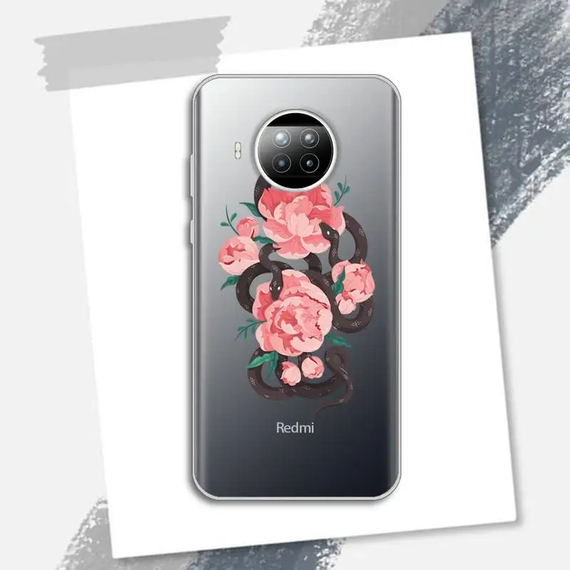 

Hand Snake Aesthetics flowers Phone Case Transparent for Xiaomi Redmi note 10 t 8 9 pro lite 11