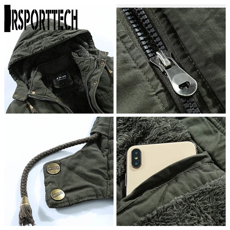 URSPORTTECH Winter Jacket Men Parkas New Casual Warm Men Parka Coat Military Windproof Hooded Jackets Windbreaker Men Coats