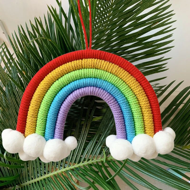 

Rainbow Wall Hanging Hand Woven Room Decoration Handmade Cotton Rope for Nursery Kids Baby Room Indoor Decor 5 Layers Portable