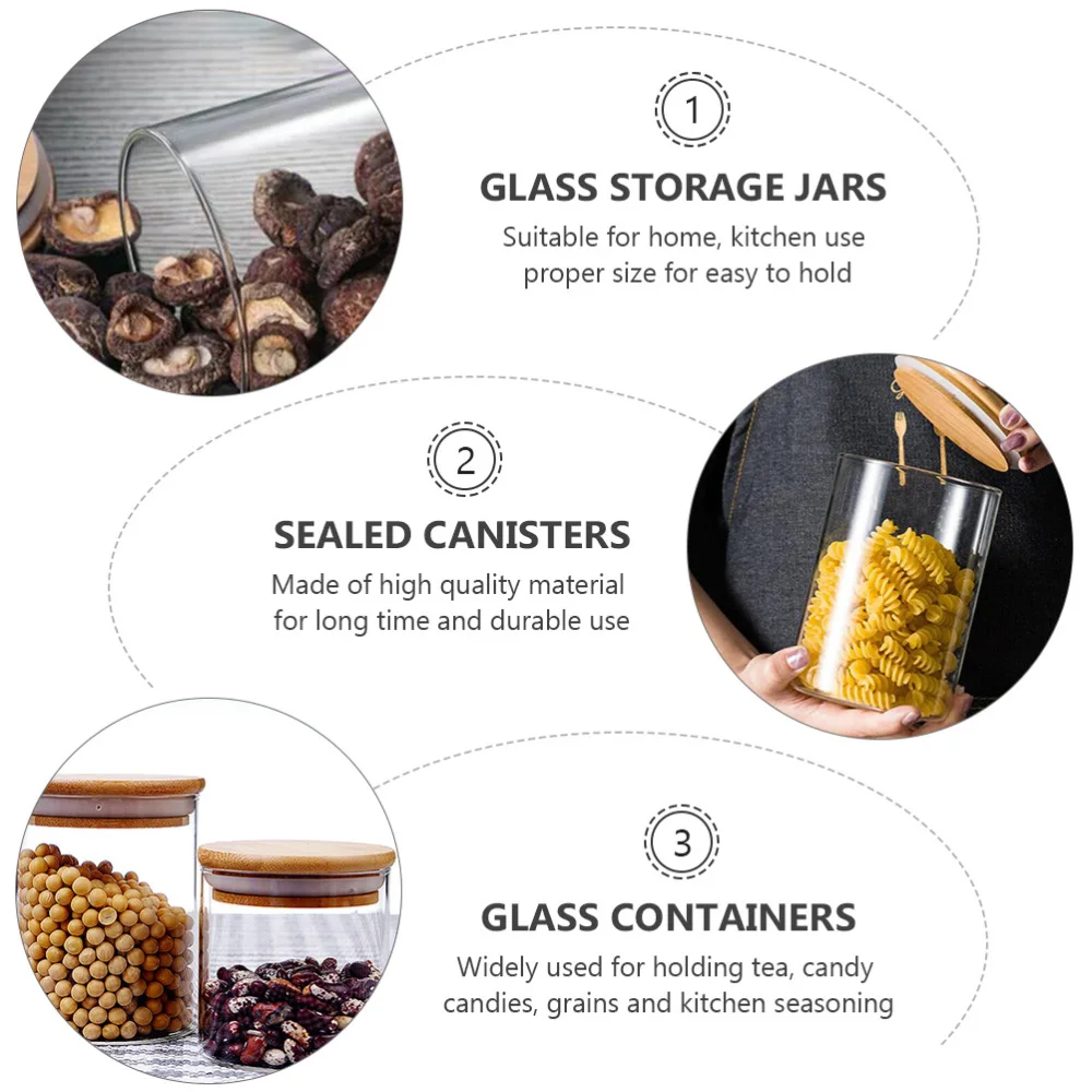 

10pcs Glass Sealed Can Food Storage Tank Bamboo Lid Tea Canister (Transparent)