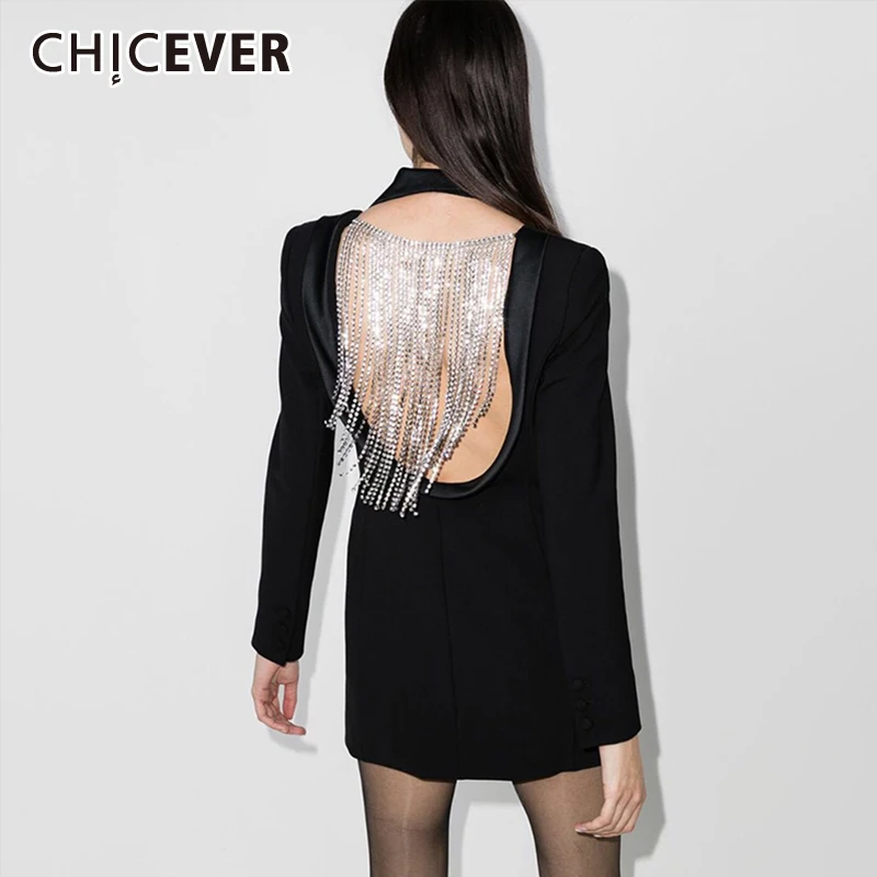 

Женское платье с кисточками CHICEVER, платье с длинным рукавом и открытой спиной, платье с высокой талией, осень 2021