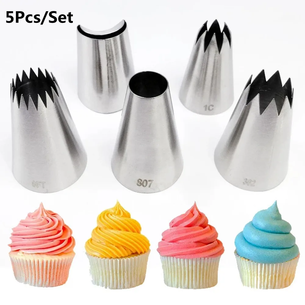 

5Pcs Cream Nozzles Extra Large Cupcake Cake Mold Pastry Piping Bag Baking Decorating Tools Chocolate Confectionery Equipment