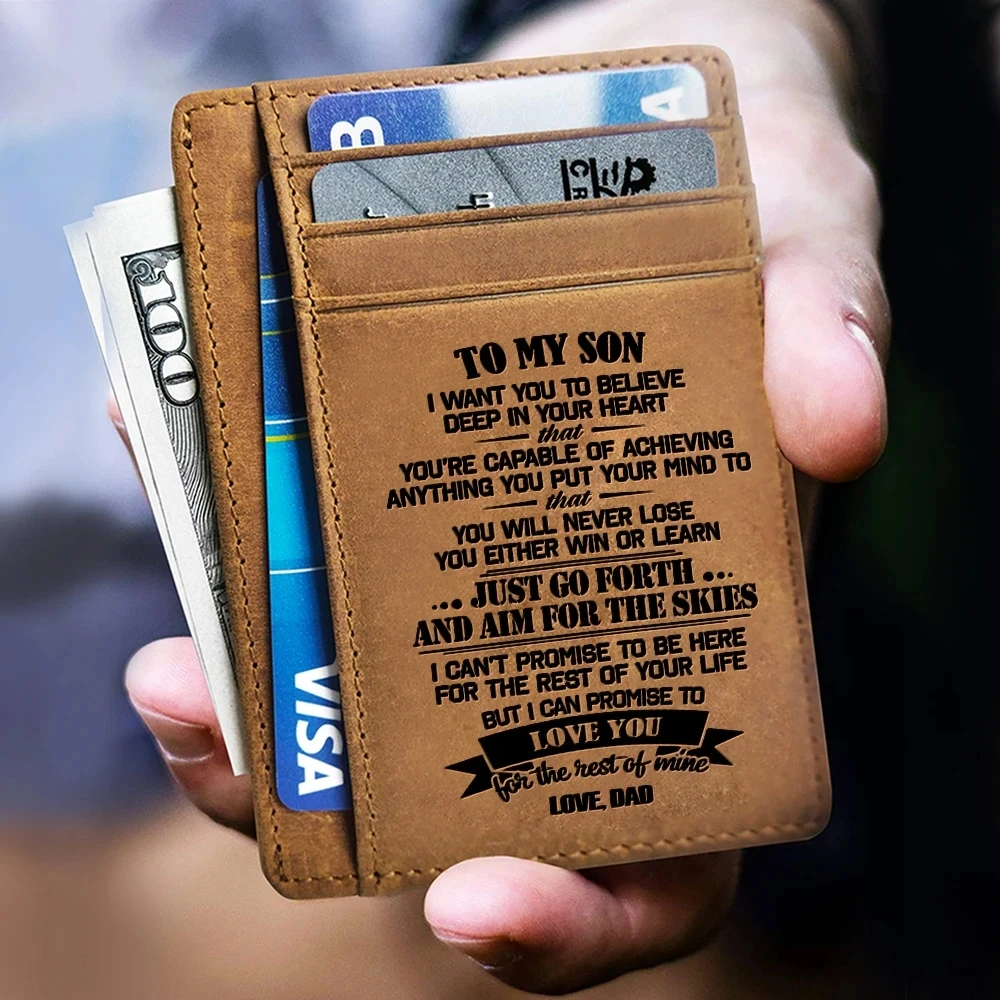 Фото От папы &quotдо моего сына" кожаный бумажник карточка с гравировкой держатель