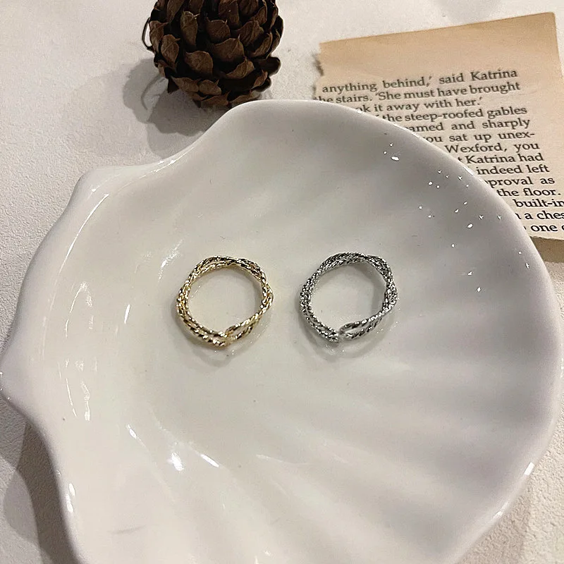 

HANGZHI 2021 NEW Personal simple twist ring opening adjustable small ring gold color silver color
