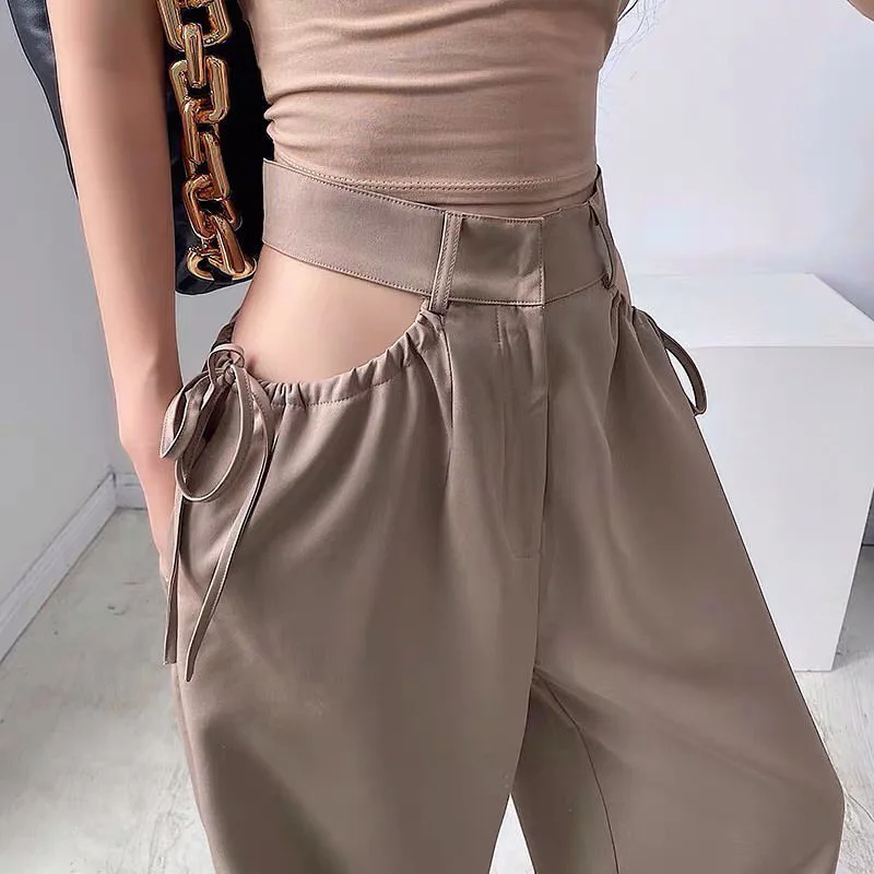 

Y2k Streetwear Pants Women Spring Autumn Fashion Clothing Sexy Hollow Out Straight Leg Trousers Long High Waist Casual Bottoms