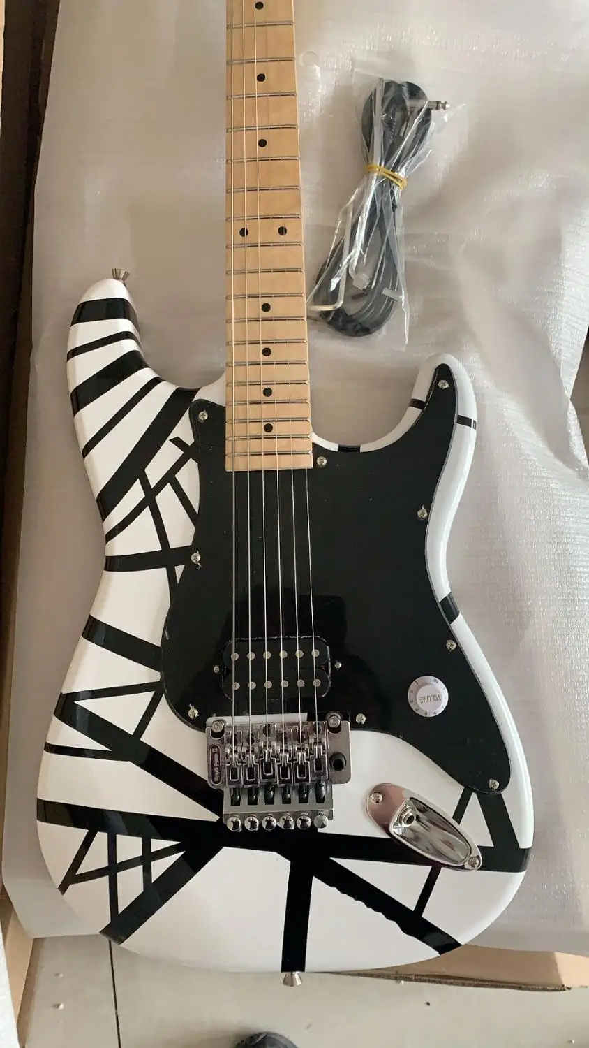 

Top Quality Black White Striped Series Electric Guitar,Maple Fingerboard Locking Tremol Bridge Guitarra