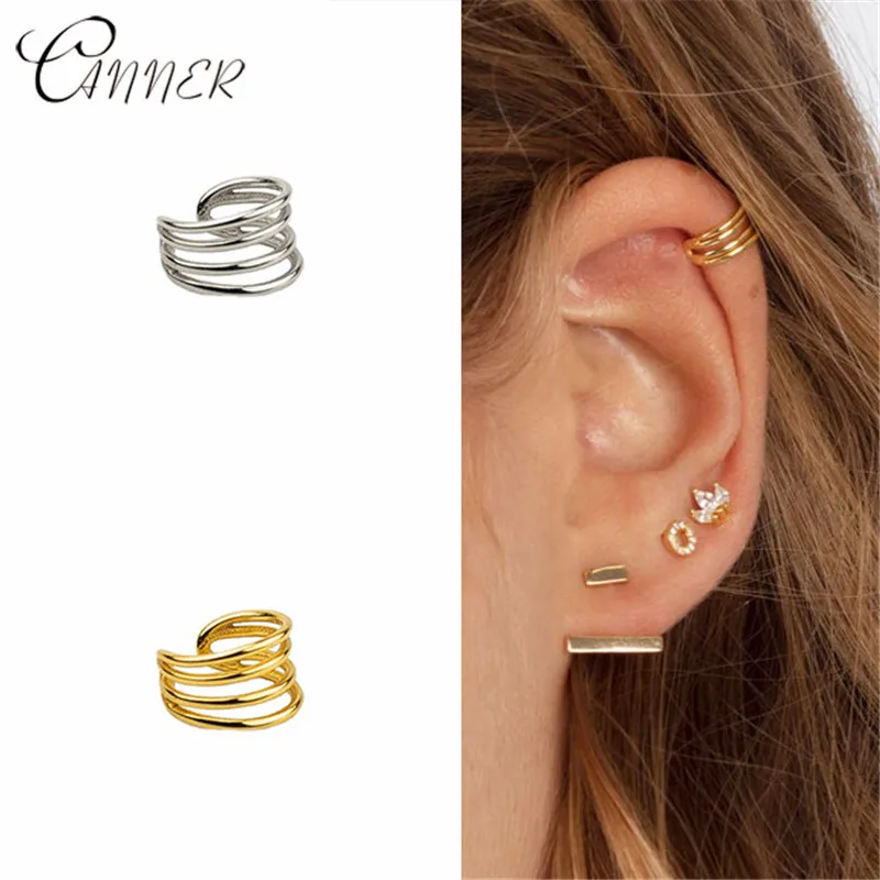 

CANNER 2019 Fashion 925 Sterling Silver Ear Cuff Clip Earrings for Women Earcuff No Piercing Fake Cartilage Earring Wrap Earings