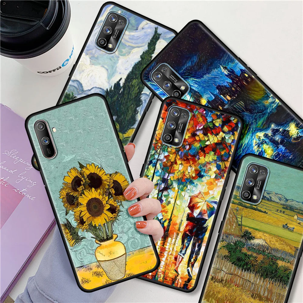 

Silicone Case For Realme 8 C21 7 6 Pro C3 5 GT XT C11 7i C15 C12 X50 C25 Q2 Black Soft Shell Phone Cover Van Gogh Oil Painting