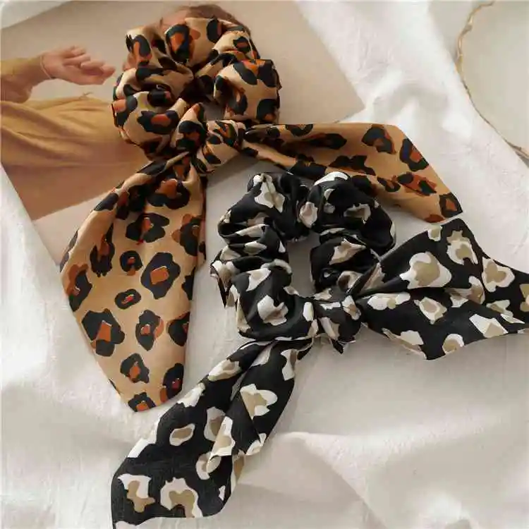 

Cross border new style Satin large intestine loop cloth loop Europe and America spring and summer knot rabbit ear leopard print