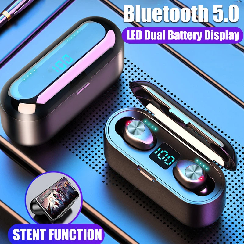 Спортивные Беспроводной наушники Bluetooth V5.0 F9 наушники-вкладыши TWS с светодиодный