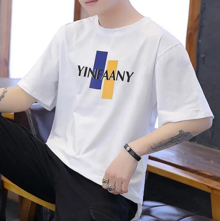 

Summer Men's New Style Letters Solid Colour Round Collar Short Sleeved Loose T-Shirt ABC114