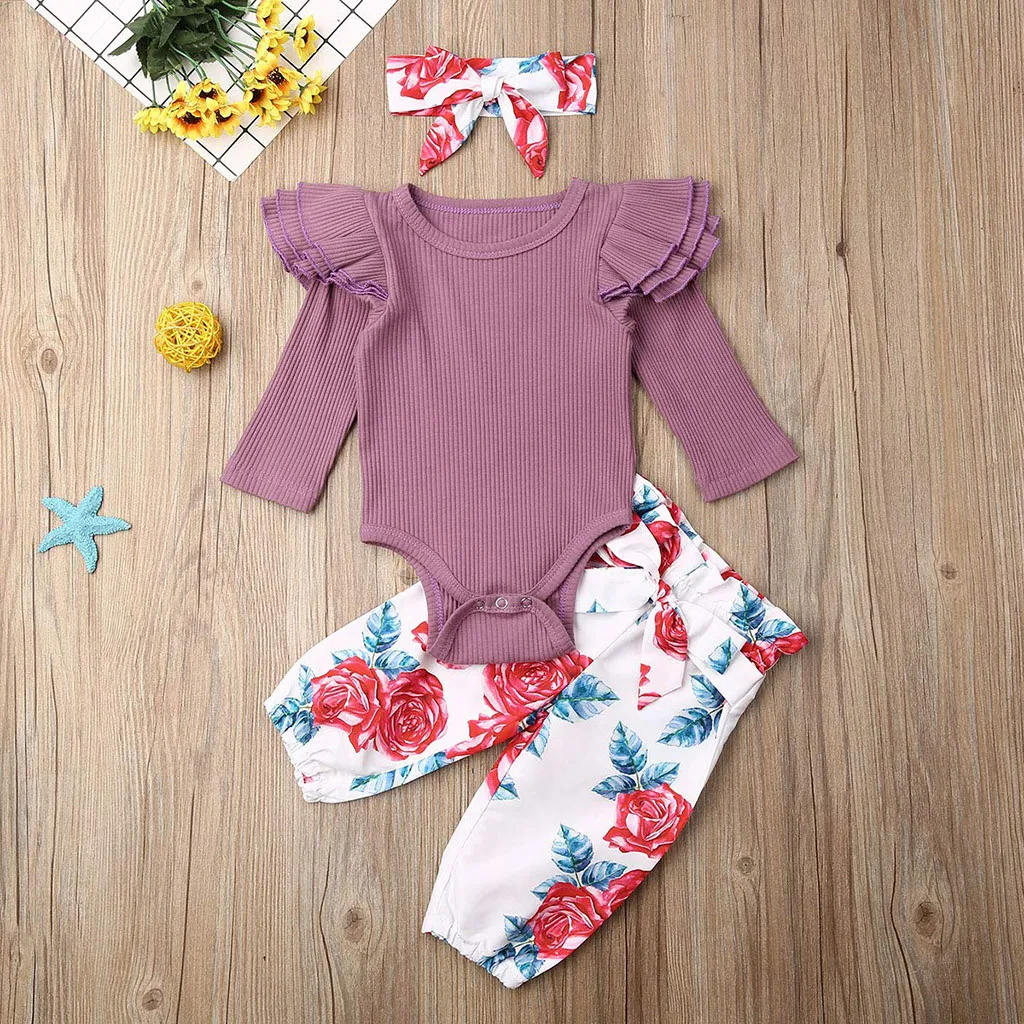 Комплект одежды для новорожденных девочек Однотонный комбинезон с длинными